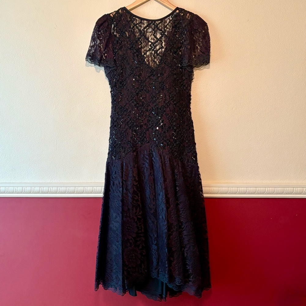 80s lace drop‎ waist vintage party dress